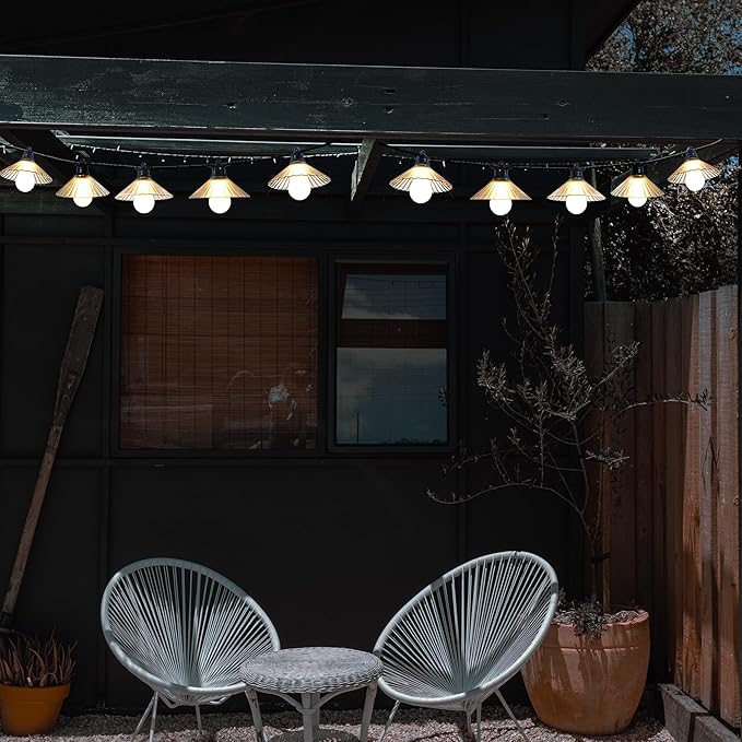 Outdoor LED String Lights 16.4 ft Waterproof Connectable Patio Lights with 10 Bulbs for Backyard Porch Garden Home Holiday Indoor Decoration (Warm White)