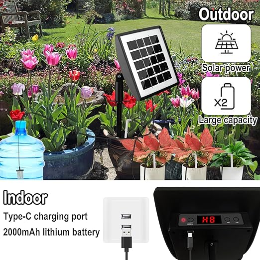 Smart Solar Drip Irrigation Kit - Easy DIY Watering for 15 Potted Plants. Solar-Powered, 6 Timing Modes, Anti-Siphoning Device for Stress-Free Irrigation