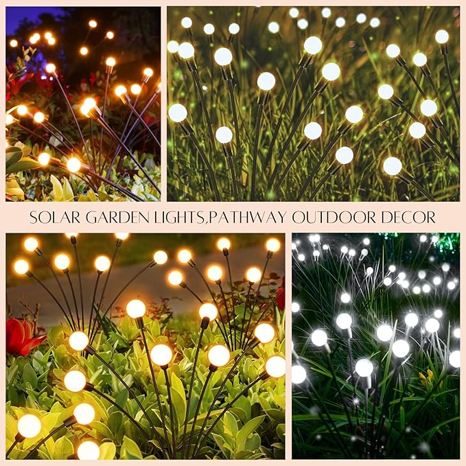 OZS Warm White ⇋ Cool White RGB Color Changing 6Pack 48LED Solar Garden Lights - Solar Lights Outdoor, Solar Firefly Lights, Sway by Wind, Fairy Lights Waterproof for Garden Patio Pathway Decoration