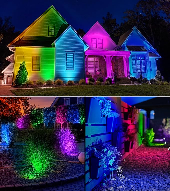 SUNVIE Christmas Spotlights Outdoor Spotlight 12W RGB Color Changing Landscape Lights 120V RGB Landscape Lighting Waterproof LED Spot Lights Outdoor Spotlight for Decorations Yard Garden Patio,4 Pack