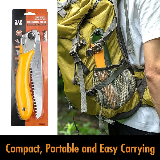 Hand Folding Pruning Saw 8 Inch Wood Tree Saw Japanese Pull Saw Razor Teeth Saw for Bone Wood Camping Backpacking Trimming Bushcraft Hunting, SK-5 Steel Blade with Non-Slip Rugged Handle.