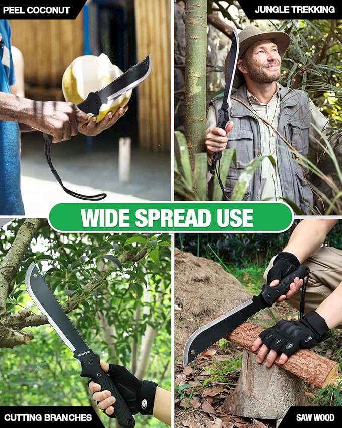 Mossy Oak Machete with Saw, 19" Sharp Machete with Sheath, Ergonomic No-Slip Handle, Machetes for Bushcraft, Outdoor Hunting, Garden Cutting Trees and Yard Work