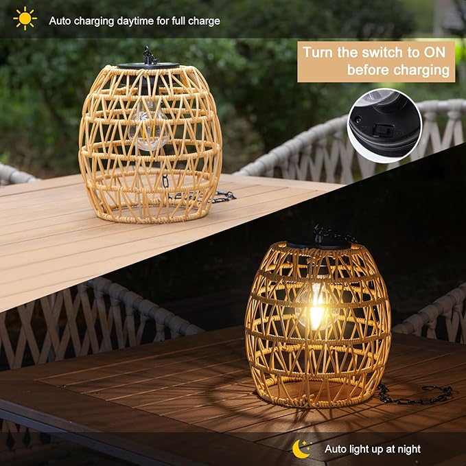 Solar Lanterns Outdoor Waterproof Light, Rattan Solar Powered Lantern for Hanging or Table Lamp Chandelier Light for Outside Patio Yard Garden Gazebo Porch Home Decorations
