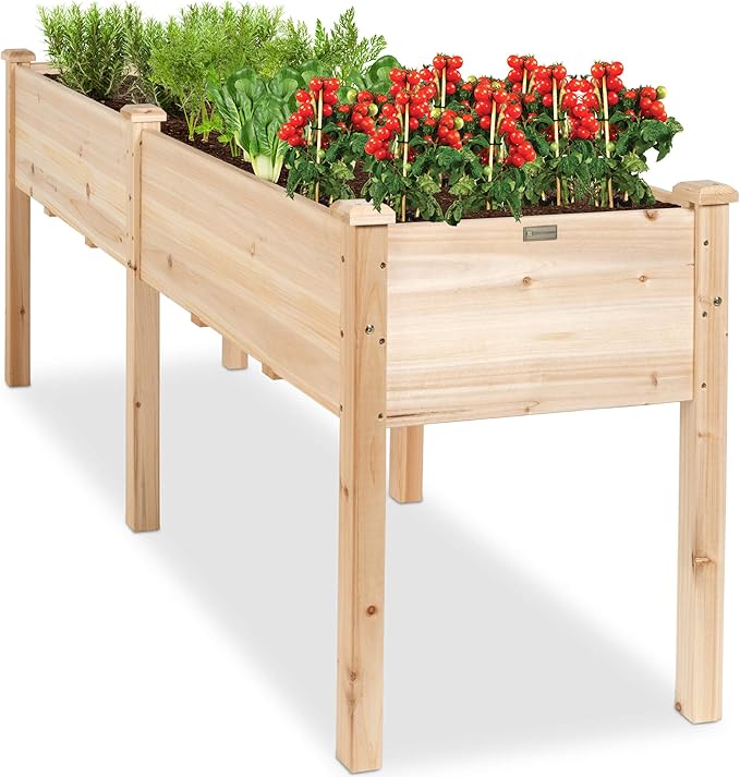 Best Choice Products 72x23x30in Raised Garden Bed, Elevated Wood Planter Box Stand for Backyard, Patio, Balcony w/Divider Panel, 6 Legs, 300lb Capacity - Natural