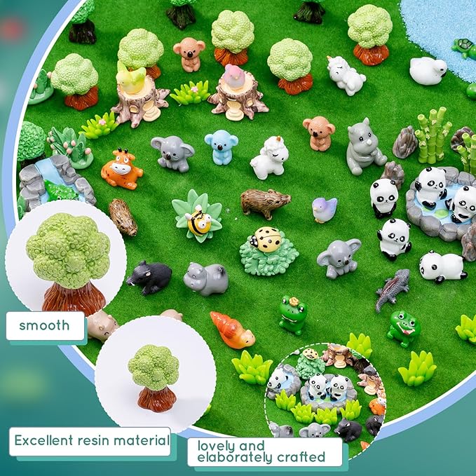 Miniature Small Animal Figurines, 80pcs of Mini Resin Animals, Forest Decoration Ornaments, Miniature Landscape Ornament Sets, Fairy Garden and Dollhouse Accessories