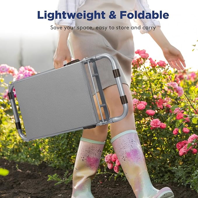 Foldable Garden Kneeler and Seat, Heavy Duty Garden Stool with 10" Wide Detachable Kneeling Pad, Portable Garden Bench Chair with Large Garden Tool Bag, Gardening Gifts for Women, Seniors