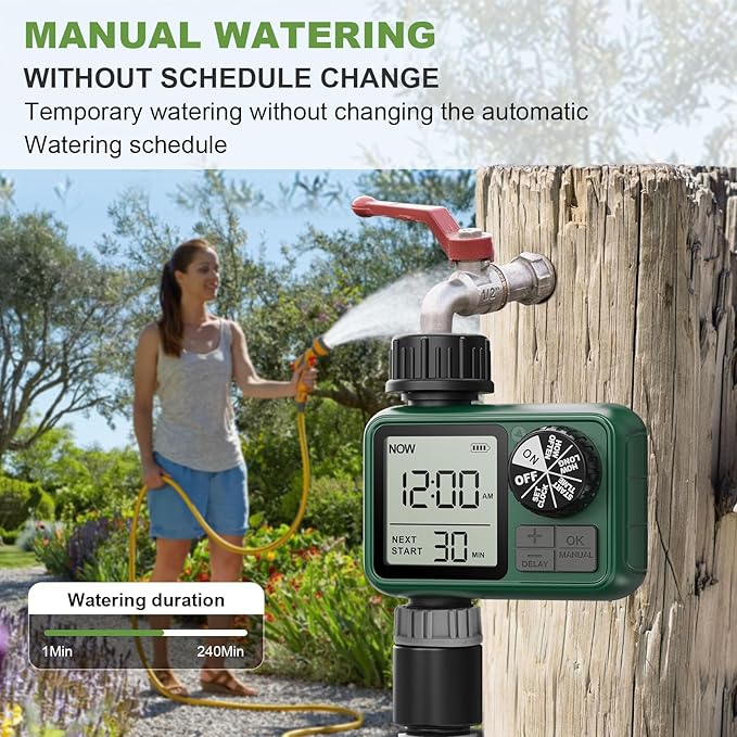Sprinkler Timer, XinFuture Water Timer, Programmable Garden Hose Timer with Rain Delay, Manual& Automatic Watering System, Waterproof Digital Irrigation Timer Watering Lawn Evenly&Efficiently,1 Outlet