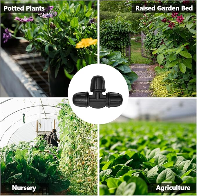 1/4" Drip Irrigation Fittings, 26 Pcs Lock Barbed Tee Connectors for 1/4 Inch Drip Irrigation Tubing Drip Line 3 Way T Parts with Lock Nut for Garden Lawn Drip Systems