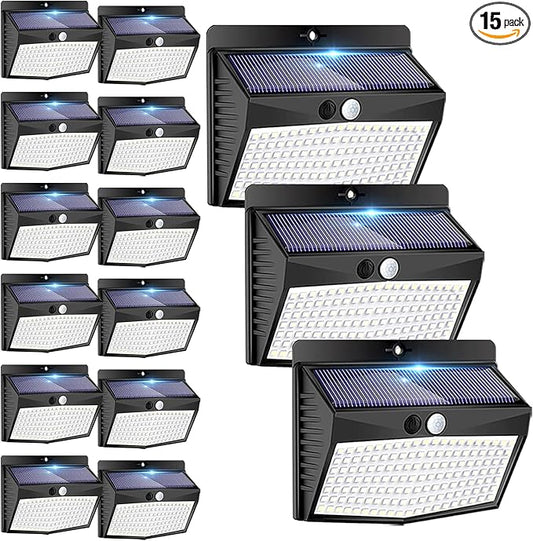 Solar Outdoor Lights - 138 LED, 15 Packs with Motion Sensor & 3 Lighting Modes - Waterproof, Solar Powered for Garden, Fence, Yard, Deck & Garage