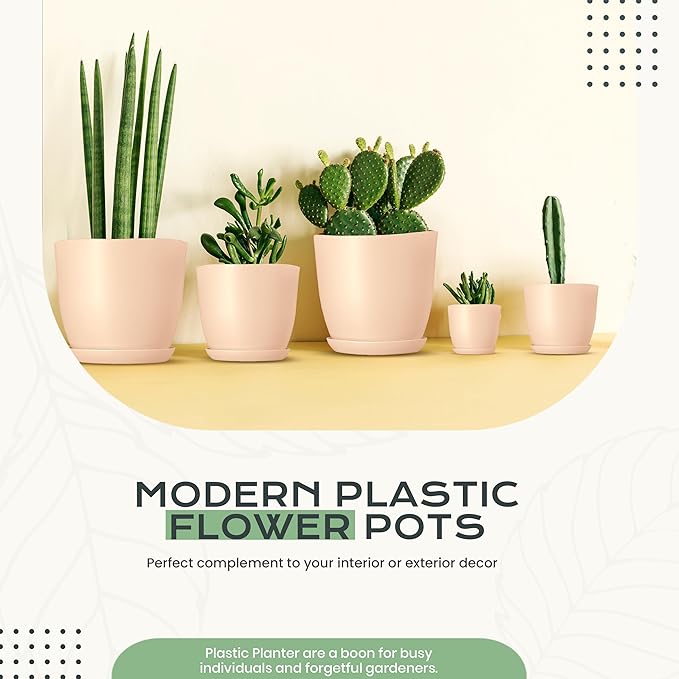 Utopia Home - Plant Pots Indoor with Drainage - 7/6.6/6/5.3/4.8 Inches Home Decor Flower Pots for Indoor Planter - Plastic Planters for Indoor Plants, Cactus, Succulents Pot (Pink, Pack of 10)