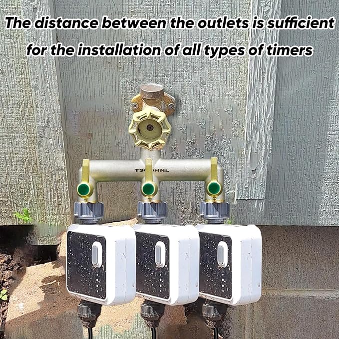 Garden Hose Splitter, 3-Way Faucet Diverter with 3 Extended Metal Handles, Outdoor Hose Splitter, Heavy Duty Brass Nickel Plated, GHT 3/4-Inch Heavy Duty Hex Female Inlet and 3/4-Inch Male Outlet