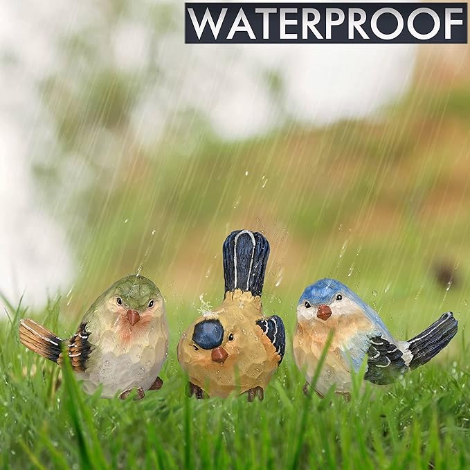 TERESA'S COLLECTIONS Bird Garden Decor Outdoor Statues Figurines, Set of 3 Birds Garden Statues Indoor Outdoor Decor Resin Lawn Ornaments Home Decor Window Yard Porch Patio Garden Gifts for Women Mom