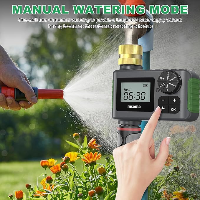 Sprinkler Timer Brass Inlet, Hose Timer for Watering, Programmable Water Timer with Rain Delay/Manual/Automatic Irrigation System, Digital Water Hose Timer for Outdoor Lawn Garden, IP55 Waterproof