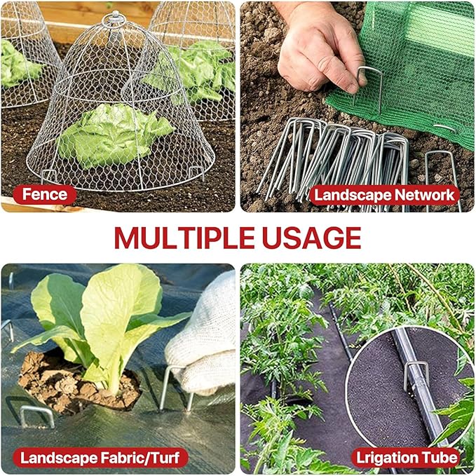Landscape Staples 5 Inch 50 Pack,Garden Staples Galvanized Ground Stakes Anti-Rust Landscape Fabric Staples Garden Stakes for Irrigation Tubing, Fence, Weed Barrier, Ground Cover