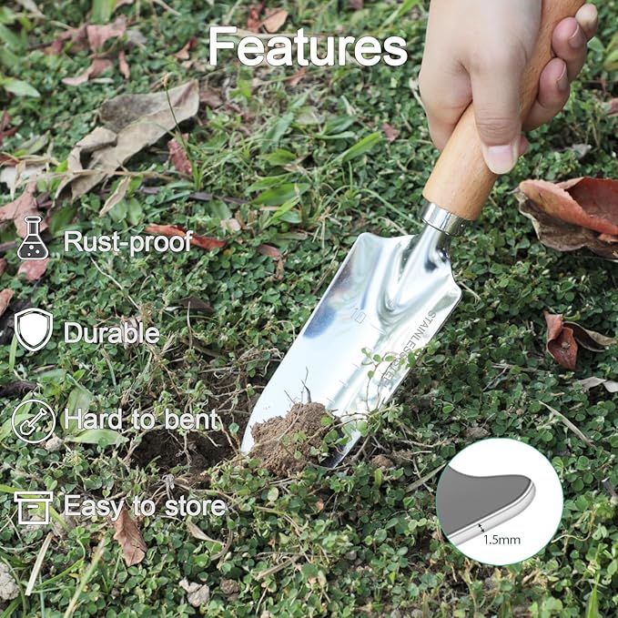 Garden Tool Set, 2 Pieces Stainless Steel Heavy Duty Garden Tools, Gardening Kit with Ergonomic Wooden Handle, Durable Garden Tools for Gardening, Gardening Gifts for Women