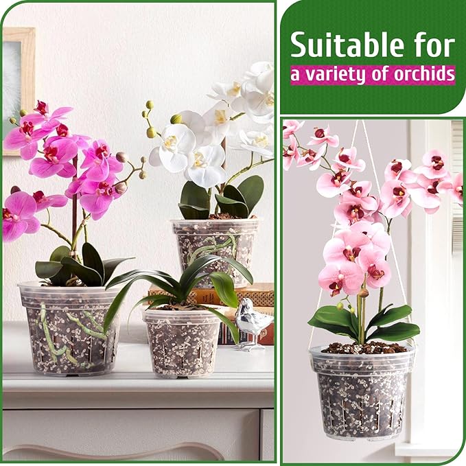 REMIAWY Orchid Pot - 9 Pack Plastic Orchid Pots with Holes, 3 Each of 4.8, 5.7 and 6.4 Inch Clear Slotted Flower Plant for Repotting, Indoor Outdoor