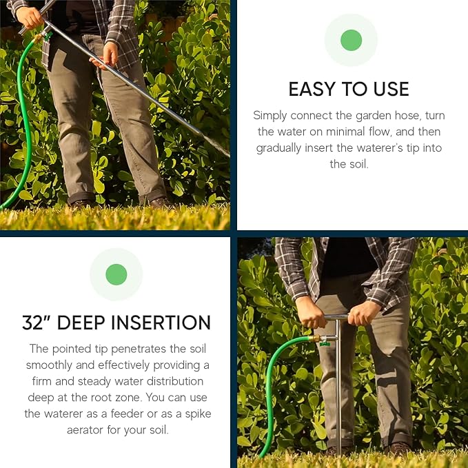 Varomorus Stainless Steel Deep Root Tree Watering Tool Irrigation System Wand T-Handle with Valve