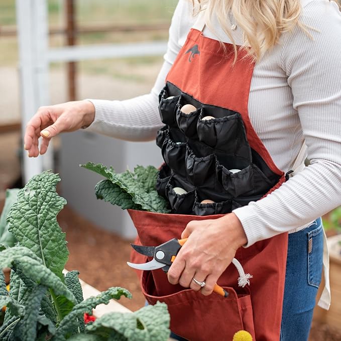 Roo Gardening Apron with Pockets & Harvesting, Picking Pouch - Adjustable, Water-resistant, Washable Canvas Cotton