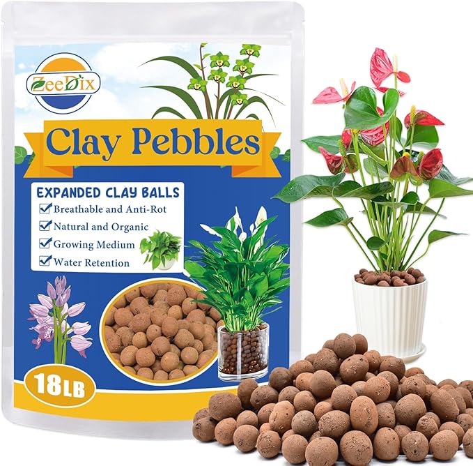 ZeeDix 18LB Big Bag of Leca Clay Pebbles for Plants, Expanded Leca Balls Clay Aggregate Grow Media, 4mm-16mm Natural Organic Clay Pebbles for Hydroponic, Gardening, Orchids, Decoration, Aquaponics