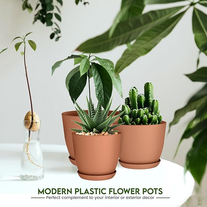 Utopia Home - Plastic Terracotta Pots with Drainage - 7/6.6/6/5.3/4.8 Inches Plant Pots or Flower Pots for Indoor Planter - Pack of 5 Plastic Planters, Cactus, Succulents Pot