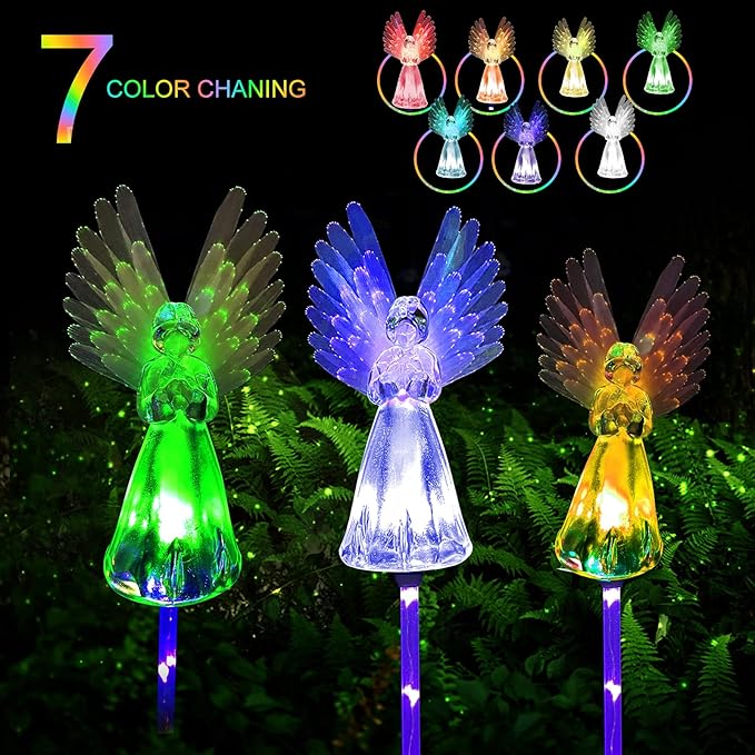 Solar Angel Lights Outdoor Decorative,Memorial Remembrance Gifts for Loved Ones,Multi-Color Changing LED Stake Light for Cemetery Grave Decoration