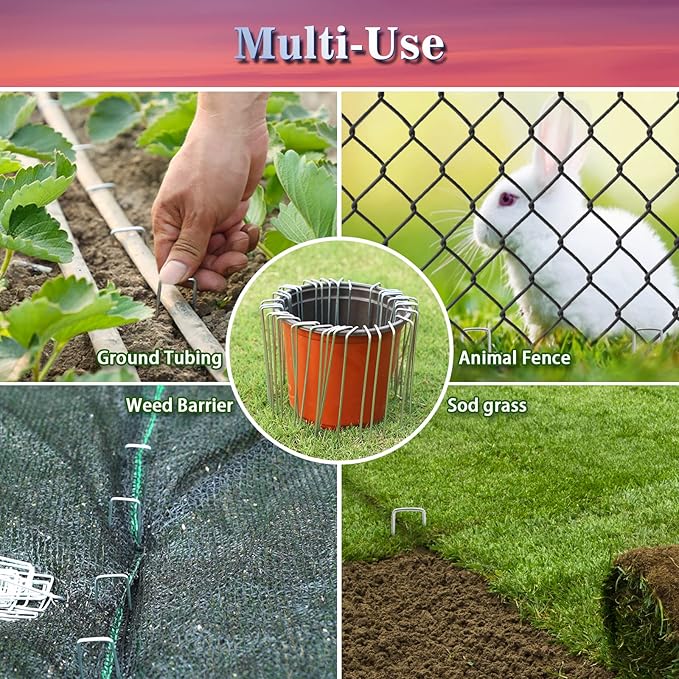 Gtongoko 500 Pack Galvanized Landscape Staples Garden Stakes Plant Cover Stakes 6 Inch 11 Gauge SOD Staples Fence Stakes Ground Stakes for Landscaping Securing Weed Barrier Fabric