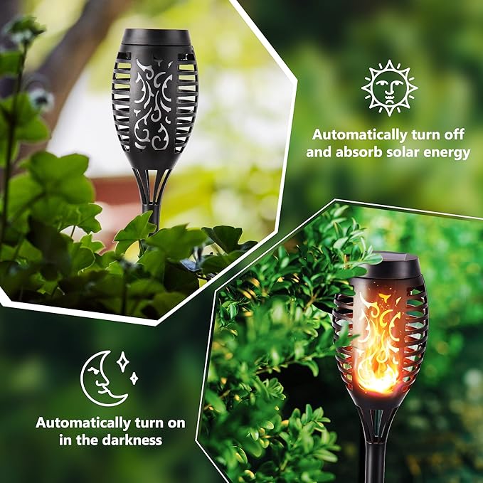 Toodour Solar Torch Flame Lights, 12 Pack Solar Light Outdoor with Flickering Flame, Waterproof Pathway Lights Landscape Decoration Lighting for Garden, Lawn, Yard, Outdoor Decorations
