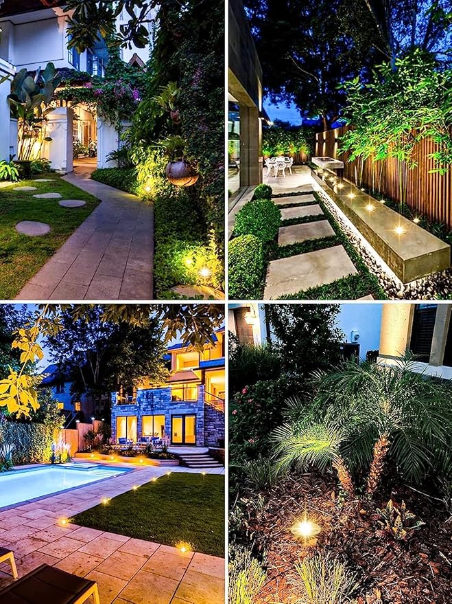 ZUCKEO 4Pack Low Voltage Landscape Lights 3W LED Outdoor Well Lights 12V 24V In Ground Spotlights with Connectors for Indoor Outdoor Step Deck Yard Garden Patio,Warm White