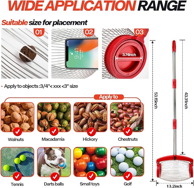 ActDoer Nut Gatherer, Walnut Picker Upper Roller, Pecan Picker Upper - Side Opening Dump | Apply to Walnut, Hickory, Chestnuts, Pinecone, Nerf Balls, Pet Toy Ball, Golf Ball, Objects Size 3/4'' to 3''