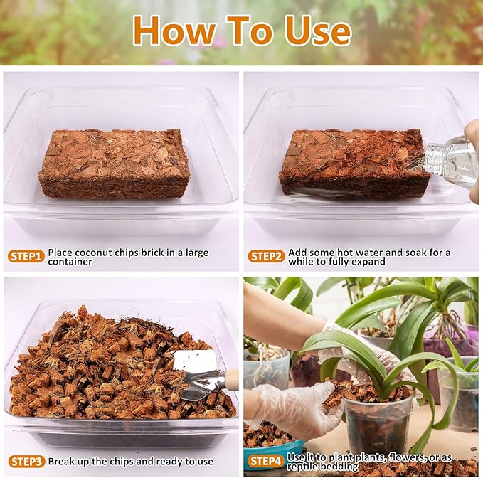 Legigo 10 Pack Coco Husk Chips- 11 LB 100% Organic Coconut Coir Chips Brick Potting Soil Mix with Low EC & PH Balance, Compressed Coconut Substrate Coco Chips Mulch Medium for Garden, Flowers, Plants