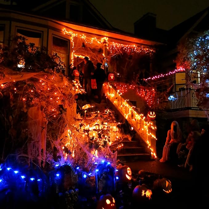 FUNPENY 164FT 500 LED Halloween Lights, 8 Modes Waterproof Plug in String Lights for Halloween Thanksgiving Indoor Outdoor Yard Party Wedding Garden Home Decorations (Orange)