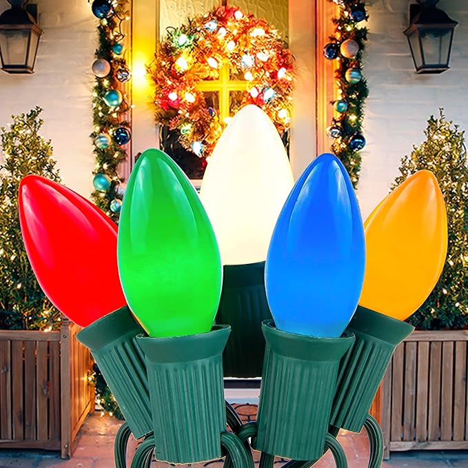 25FT C9 Christmas Lights Multi-Color String Lights with 26 Incandescent Christmas Lights, Outdoor String Light for Patio Christmas Tree Decor, 7 Watt Ceramic C9 Lights C9/E17 Base