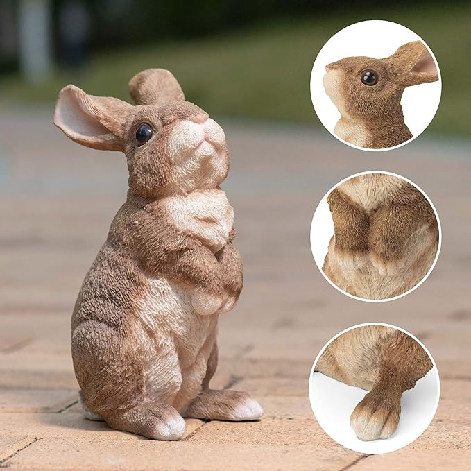 Bunny Statue Garden Statues Rabbit Figurines Decor Outdoor Polyresin Easter Decorations Bunnies Gifts Home House Kitchen Figurine Patio Lawn Yard Art Housewarming Funny Decoration 9.5inch