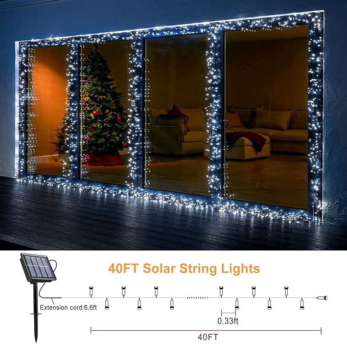 2 Pack Solar String Lights for Outside, Each 39Ft 120 LED Solar Lights Outdoor, 8 Modes Waterproof Solar Powered Fairy Twinkle Light for Backyard Patio Tree Party Garden Decoration, White