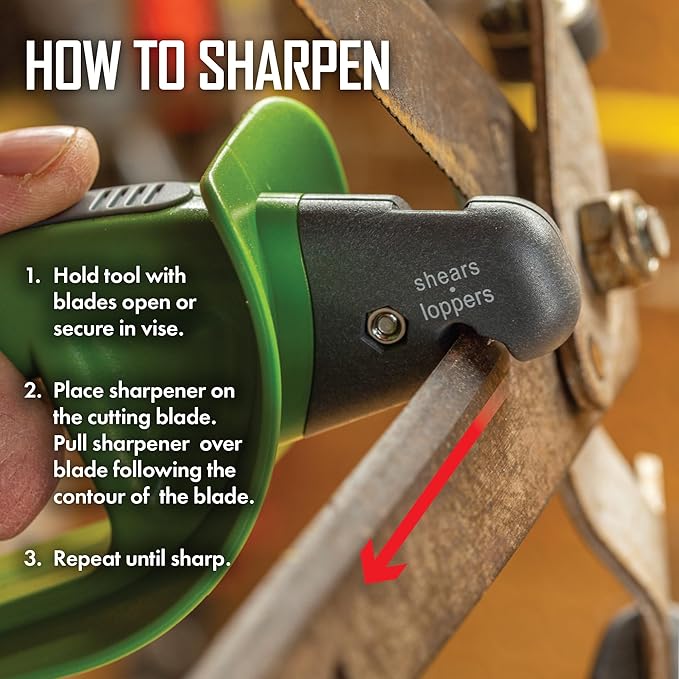 Smith’s 50601 Pruning Tools Sharpener - Hedge & Pruning Shears - Loppers & Gardening Tools - Large Handle w/Finger Guard - Handheld Manual - Replaceable Carbide Blades - Wire-Bristled Cleaning Brush