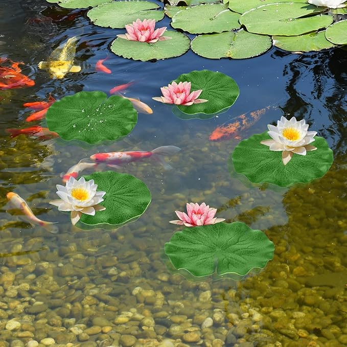 10Pcs Floating Lily Pads for Ponds, 5 Sizes Fake Lily Pads, Artificial Lily Pads for Ponds, Realistic Lotus Leaves Decorative, EVA Foam Lily Pads for Pool Fountain Garden Aquarium Decor