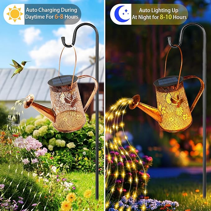 Solar Watering Can Lights,Hummingbird Mother's Day Gifts for Women Mom Grandma Birthday, Large Hanging Solar Lantern Waterproof Outdoor Garden Decorations for Yard Porch Landscape Patio Pathway