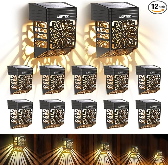 LOFTEK Solar Deck Lights, 12 Pack Solar Fence Lights, Outdoor Garden Decorative Light, Dusk to Dawn, Waterproof, Fence Post Light for Railing, Patio, Backyard, Stair, Step, Camping, Warm White