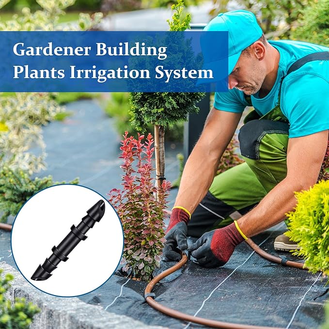 Mudder 300 Pieces Drip Irrigation Fittings 1/4 Inch Single Barbed Coupling Connectors Barbed Drip Tubing Irrigation Coupler for Sprinkler System Garden Lawn Greenhouse Patio Farm