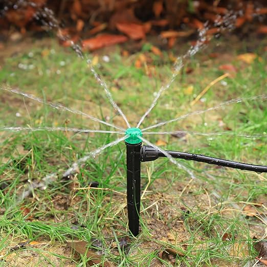 50pcs Drip Irrigation Emitters for 1/4" Drip Irrigation Tubing Adjustable 360 Degree Water Flow Drippers on 6.5" Sturdy Stake with Lock Barbed Irrigation Drippers for Watering System