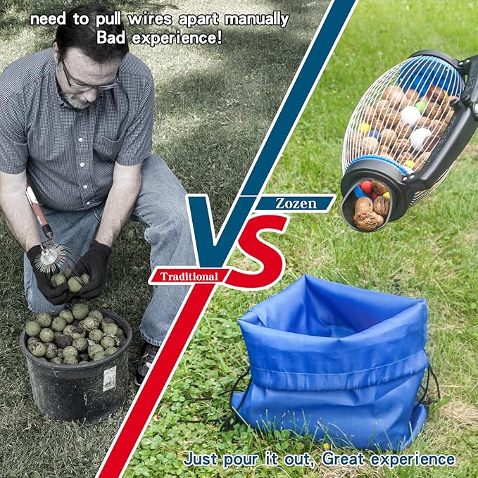 Zozen Nut Gatherer, Walnut Picker Upper Roller, Pinecone Picker Upper - Directly Dump Outlet | Apply to Pinecone, Hickory, Chestnuts, Buckeyes, Golf, Crab Apple Objects Size 1'' to 2.5''; 1.5 Gallon