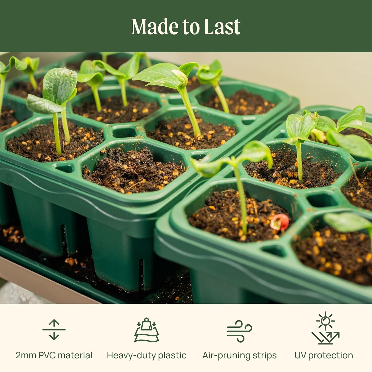 Vego garden Giga Seedling Trays - 16 Pack, 9-Cell UV-Resistant Reusable Starter Trays for Greenhouse/Garden (No Lids)