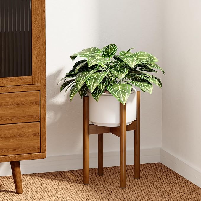 Adjustable Plant Stand Indoor, Bamboo Plant Holder 8 to 12 Inches, Small Corner Planter Stand for Indoor Plants, Single Floor Plant Stand for Living Room Balcony Bedroom, Light Brown