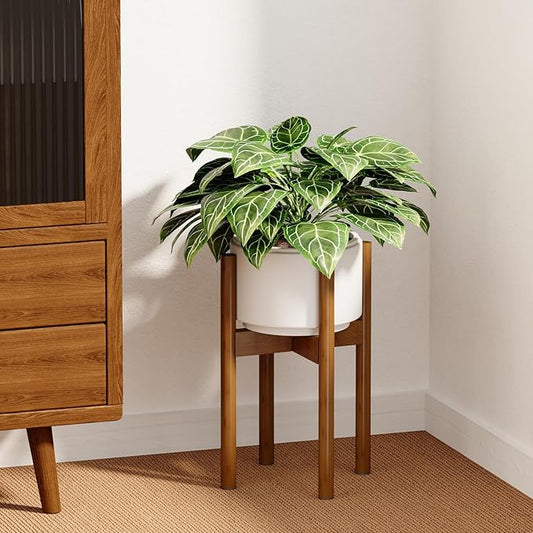 Adjustable Plant Stand Indoor, Bamboo Plant Holder 8 to 12 Inches, Small Corner Planter Stand for Indoor Plants, Single Floor Plant Stand for Living Room Balcony Bedroom, Light Brown