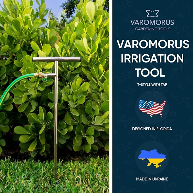 Varomorus Stainless Steel Deep Root Tree Watering Tool Irrigation System Wand T-Handle with Valve