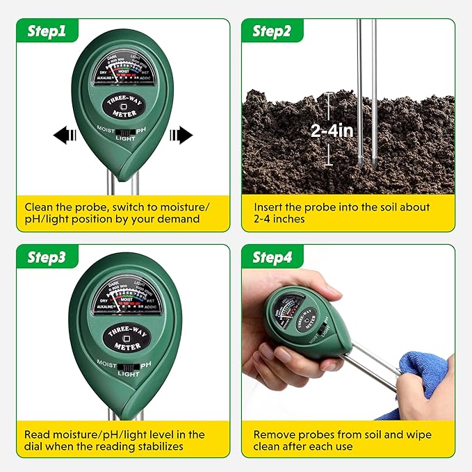 iPower Soil Meter, 3-in-1 Plant Moisture Light PH Tester for Gardening, Farming, Indoor & Outdoor Use, 3 Pack