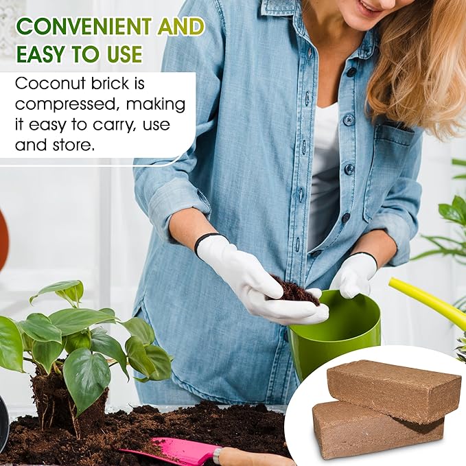 Premium Coco Coir Bricks, 4 Pcs, 100% Organic Compressed Coconut Coir Starting Mix with Low EC & pH Balance for Gardening, Potting Soil, Herbs, Flowers, and House Plants