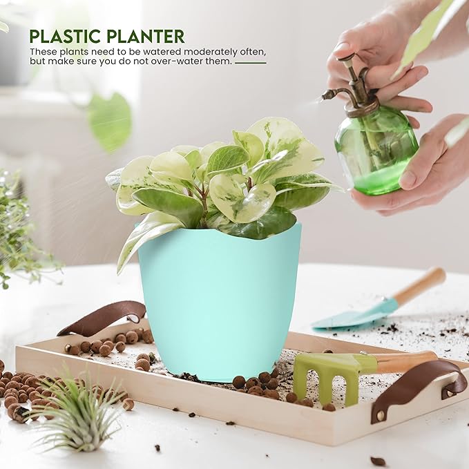 Utopia Home - Plant Pots Indoor with Drainage - 7/6.6/6/5.3/4.8 Inches Home Decor Flower Pots for Indoor Planter - Pack of 5 Plastic Planters for Indoor Plants, Cactus, Succulents Pot - Aqua