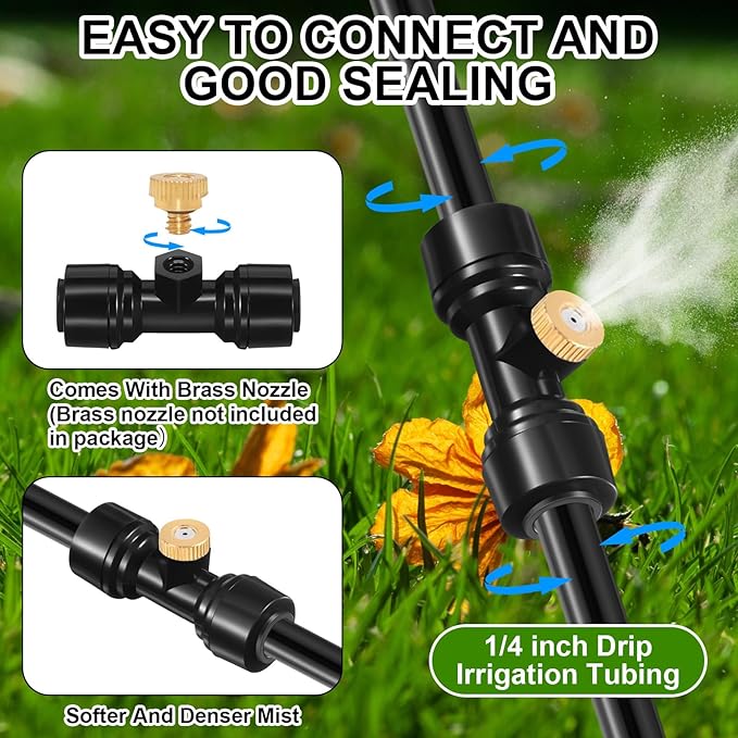 30 Pcs 1/4" Drip Irrigation Tee Connectors for Drip Tube Quick Connect Drip Irrigation Parts Fittings for 1/4 Inch(6.35mm) Irrigation Tubing Drip or Sprinkler (Black,Misting Nozzle)