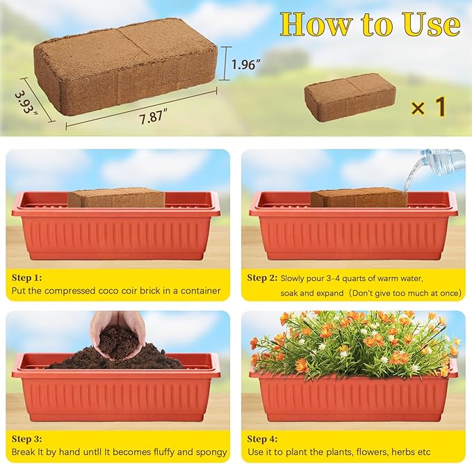 Organic Coco Coir 9.6 Lbs/4.35 KG(8 Pcs) - Compressed Coco Coir Bricks with Low EC & pH Balance - Organic Coco Coir for Plants, Herbs, & Gardening - Premium Coco Coir Potting Soil Substrate